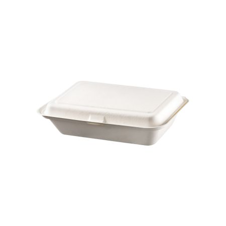 Bagasse Food Container with Hinged Lid