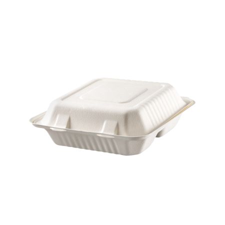 Three-Compartments Bagasse Food Container with Hinged Lid