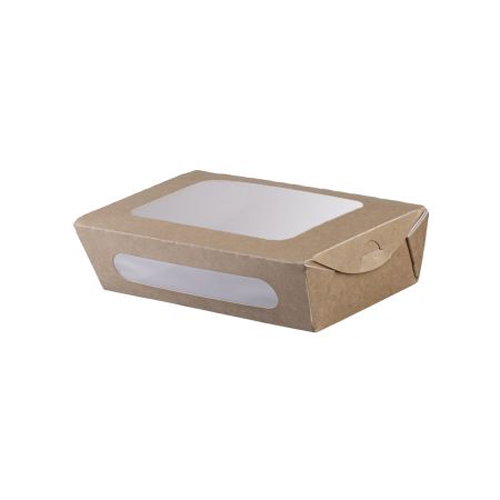 Kraft Food Container with Intergrated Lid and Double PET Window