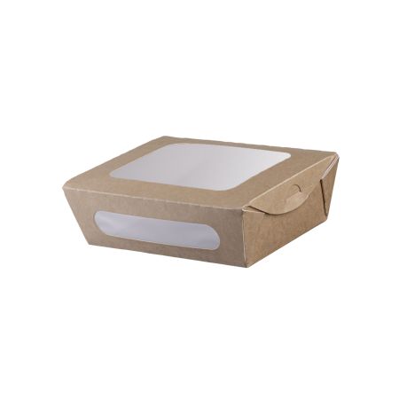 Kraft Food Container with Intergrated Lid and Double PET Window