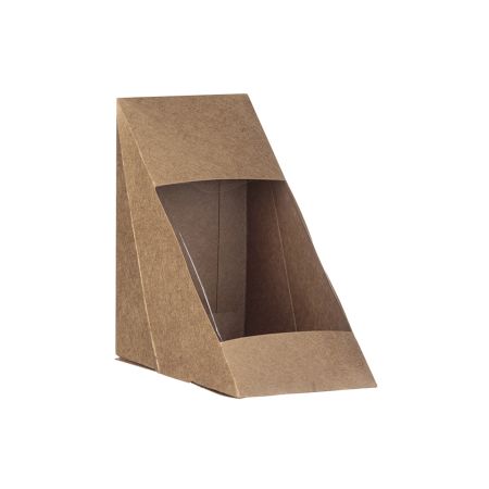 Trójkątne papierowe pudełko na żywność FSC z okienkiem na zawiasach